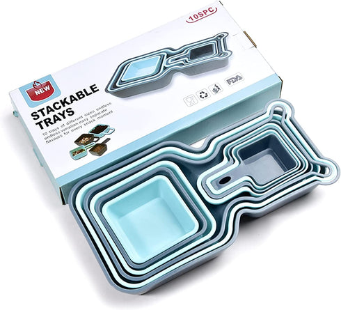YJHome Plastic Mixing Bowl Set 10 Set Salad Mix Stackable Trays Nesting Bowls Measuring Bowls Blue Reusable Snack Tray Rectangle Food Storage Food Grade For Camping Kitchen Cooking Baking