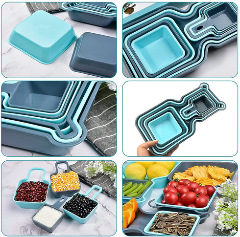 YJHome Plastic Mixing Bowl Set 10 Set Salad Mix Stackable Trays Nesting Bowls Measuring Bowls Blue Reusable Snack Tray Rectangle Food Storage Food Grade For Camping Kitchen Cooking Baking