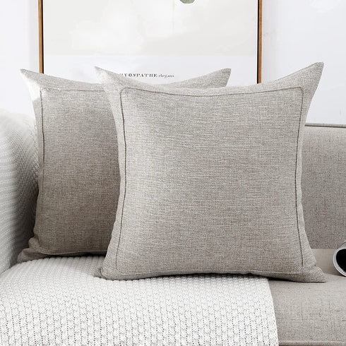 Jepeak Pack of 2 Burlap Linen Throw Pillow Covers Square Cushion Cases Farmhouse Modern Decorative Solid Thickened Pillowcases for Sofa Bed Couch (20 x 20 Inches, Beige/Khaki Threads)