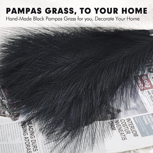 Pampas-Grass with Extension Stem, Artificial-Pampass-Grass 17" to 21.5" Faux-Pampas-Grass-Decor Tall 6Pcs, Pampas Grass for Flower-Arrangement, Black Pompous Grass
