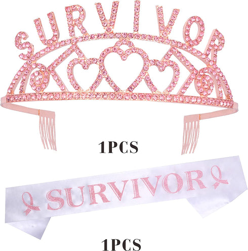 Breast Cancer Survivor Satin Sash, Survivor Tiara for celebrating Breast Cancer Surviving?Cancer Awareness Jewelry for Women, Pink Ribbon Breast Cancer Sash, Breast Cancer Fighter Party Item, Breast C