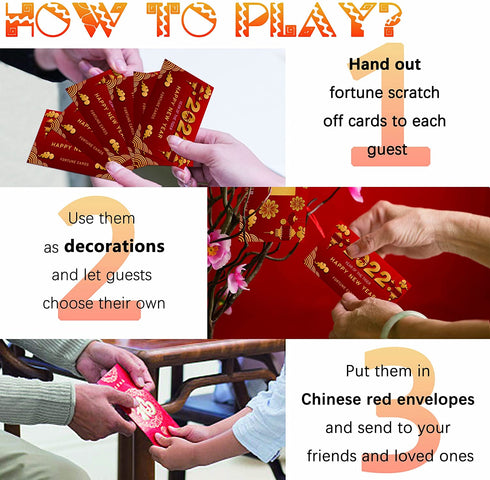 30 Count Chinese New Year 2022 Scratch Off Card Game - Year of the Tiger Fortune Cards - Fun Activity for Lunar New Year, Happy Chinese New Year's Celebration Party, Office Party - Decorations & Favors
