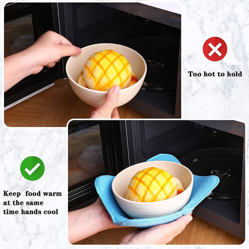 8 Pieces Bowl Cozy Holder Multi Color Microwave Safe Bowl Huggers Polyester Bowl Holder Plate Huggers Protect Your Hands from Hot Dishes for Heating Soup (Gray Large Bowl Holder)
