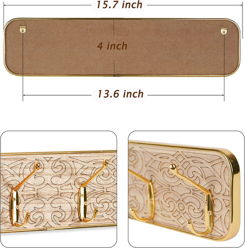Wall Mounted Coat Rack, 2 Packs Gold Coat Hooks with 4 Hooks, Bag Purse Hat Umbrella Hanger for Wall Organizer and Storage in Cubicle Living Room Bedroom Entryway Closet Room Office
