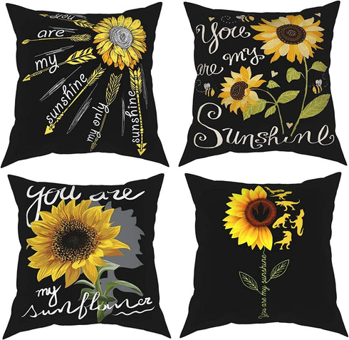 Randell Sunflower You are My Sunshine Throw Pillow Covers Set of 4 Decorative Pillow Cases for Sofa Bed Chair 18x18 Inch