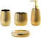 Gold Bathroom Accessory Set 4 Piece Ceramic Bath Accessories Sets Complete, Rain- Drop Shaped Bathroom Essential with Toothbrush Holder & Dish, Tumbler,Soap Dispenser Set for Bath Decor