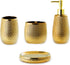Gold Bathroom Accessory Set 4 Piece Ceramic Bath Accessories Sets Complete, Rain- Drop Shaped Bathroom Essential with Toothbrush Holder & Dish, Tumbler,Soap Dispenser Set for Bath Decor