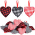 ADXCO 24 Pieces Valentine's Day Fabric Heart Hanging Ornaments, Heart Shaped Baubles Hanging Ornaments, Buffalo Plaid Heart Hanging Decorations for Valentine's Day, Party, Wedding Decoration