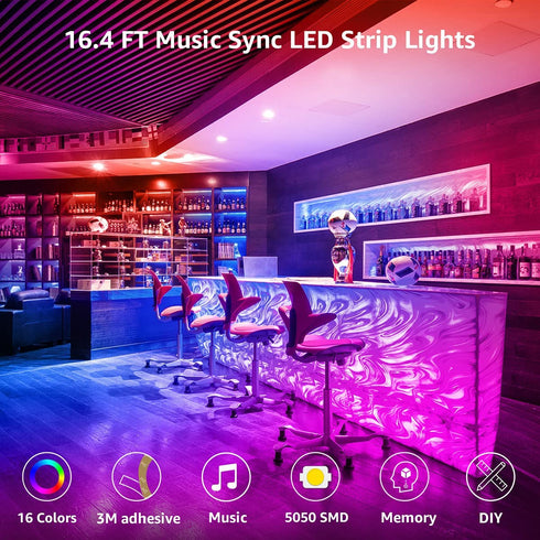 Lepro Music LED Strip Lights, 16.4ft RGB LED Strips with Remote Sync to Music, 5050 SMD LED Color Changing Strip Light for Bedroom, Home, TV, Parties and Fstivals