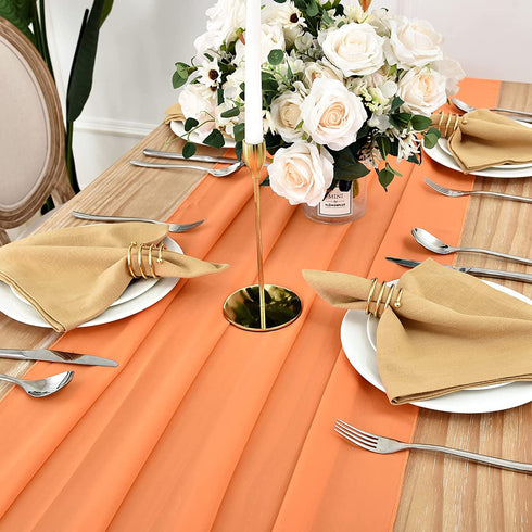 DOLOPL 2 Pack Orange Chiffon Table Runner 10ft Sheer Wedding Table Runner 29x120 Inches Romantic Tulle Table Runner for Wedding Decor Birthday Party Bridal Baby Shower Table Decoration