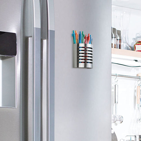 iDesign Forma Magnetic Modern Pen and Pencil Holder, Metal Writing Utensil Storage Organizer for Kitchen, Locker, Home, or Office, 3.25" x 1.75" x 3.50", Brushed Stainless Steel