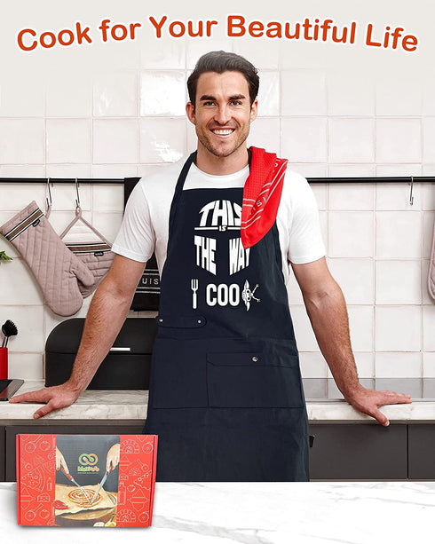 Funny Cooking Chef Apron with Pockets BBQ Kitchen Work Aprons Birthday Dad Creative Gifts
