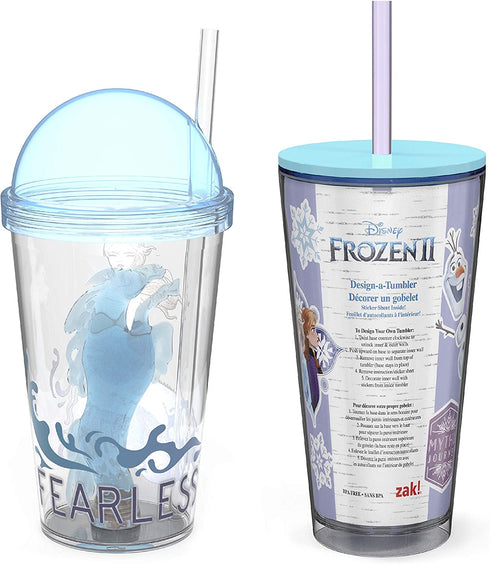 Zak Designs Disney Frozen II Movie Tumbler Set Includes 22oz Sculpt Tumbler and 16oz DIY Sticker Tumbler, Made of Durable Plastic (Elsa, Anna, Olaf, Kristoff, and Nokk, 2-Piece Set, BPA-Free)
