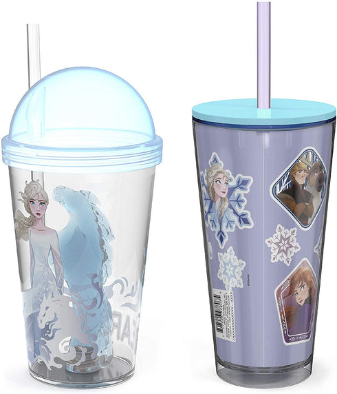 Zak Designs Disney Frozen II Movie Tumbler Set Includes 22oz Sculpt Tumbler and 16oz DIY Sticker Tumbler, Made of Durable Plastic (Elsa, Anna, Olaf, Kristoff, and Nokk, 2-Piece Set, BPA-Free)