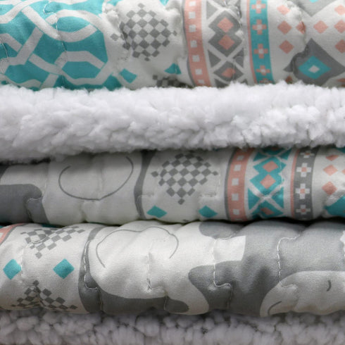 Lush Decor Turquoise & Pink Elephant Stripe Fuzzy Reversible Sherpa Throw Blanket 60 x 50, 60" x 50"