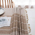 Fhberni Cotton Linen Stitching Tassel Tablecloth Embroidery Square Table Cover for Party Kitchen Dining Room Tabletop Decoration (Light Coffee, 55 x 55 Inch)