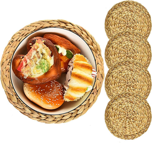 COYMOS Woven Placemats Round Set of 4, Natural Water Hyacinth Weave Placemat for Dining Table, Large Handmade Woven Placemats Heat Resistant Non-Slip 11.8 Inches(30cm)