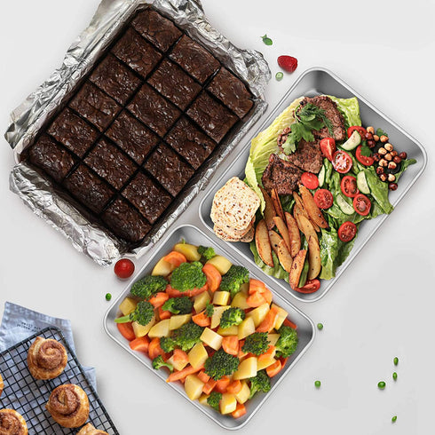 TeamFar Lasagna Pan Set of 3, 12…–? & 10¼? & 9…–?, Rectangular Cake Pan Deep Baking Sheet Pans Stainless Steel for Lasagna Cake Brownie, Healthy & Heavy Duty, Sturdy & Dishwasher Safe