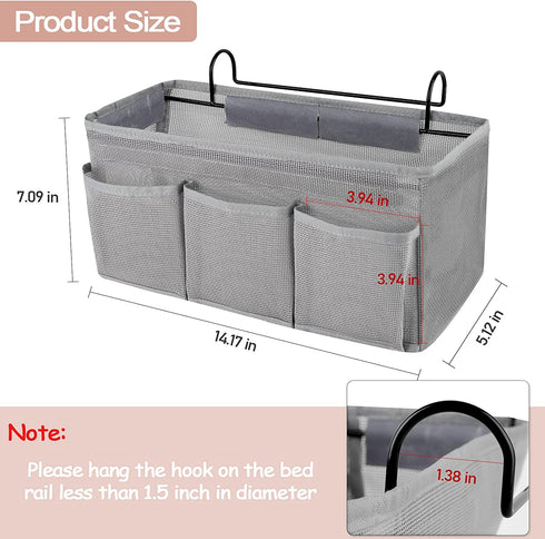 Trycooling Bedside Caddy/Bedside Organizer Caddy Hanging Storage with 3 Pockets for Dorm Hospital College Bunk Bed (Grey)