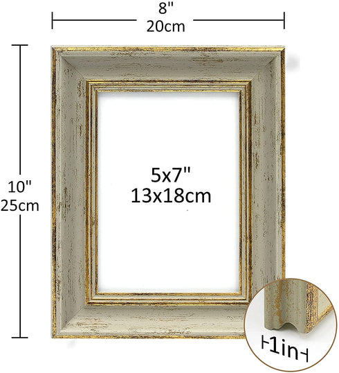 Afuly 5x7 Vintage Picture Frame Antique Photo Frames Retro Green and Gold Singleton Glass Tabletop Display Wall Mount Wedding Gifts Unique Gifts for Grandma