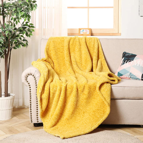 SOCHOW Sherpa Fleece Throw Blanket, All Seasons Lightweight Fuzzy Warm Super Soft Plush Blanket for Bed, Sofa and Couch, 50 x 60 inches, Mustard Yellow