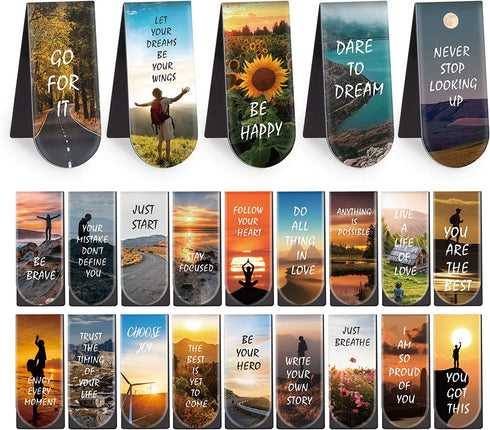 Magnetic Bookmarks,46PCS Inspirational Slogan Nature Scenery Pattern Bookmarks, Encourage Yourself Book Mark for Book Lovers,Women, Man, Kids,Gift, Tudents, Teachers, School, Home(2.4 x 1 inch)