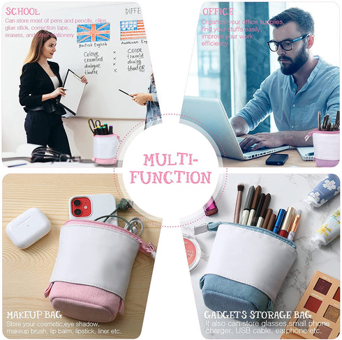 3 Pieces Telescopic Pencil Case Transformer Standing Stationery Pencil Holder Canvas Dual-Use Pop-up Stand Pencil Bags with Zipper for School Office College (Pink, Blue, Purplee)