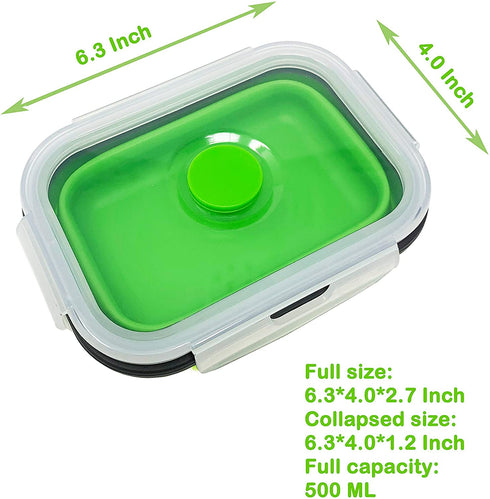 Set of 4 Collapsible Silicone Food Storage Container, Leftover Meal box For Kitchen, Bento Lunch Boxes, BPA Free, Microwave, Dishwasher and Freezer Safe. Foldable Design Saves Your Space.