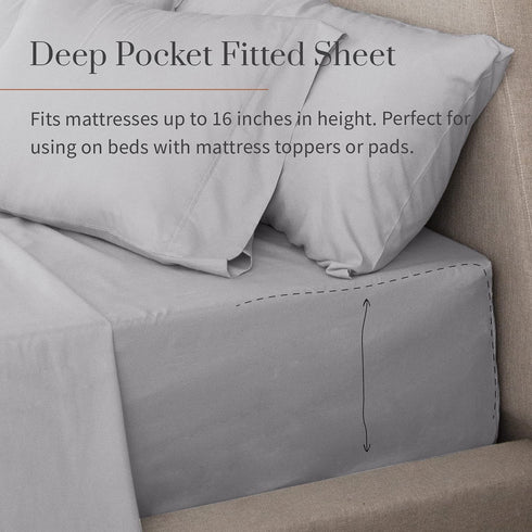 Everspread Bed Sheets (4 Piece Sheet Set), Queen Size, Light Gray. Ultra-Soft & Breathable. Luxury Bedding. Deep Pockets - Fits Mattresses up to 16 inches. Wrinkle & Fade Resistant
