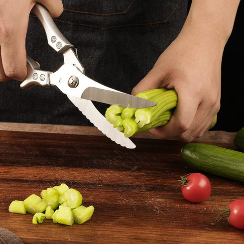 WAK Kitchen Scissors All Purpose Heavy Duty Sharp Kitchen Shears, Professional Poultry Shears, Spring Loaded Premium Metal Utility Shears, for Cutting Chicken, Bone, Fish, Meat, Chopping Vegetables