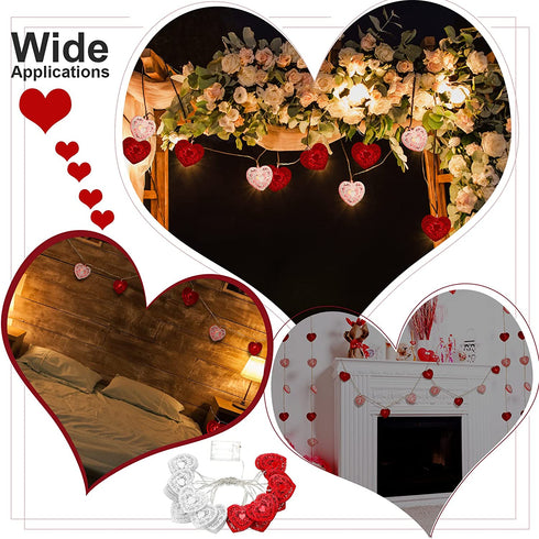 16 Feet/ 5 Meters 20 LED Heart String Light, Valentine's Day String Light Battery Operated Decoration Fairy String Light Warm Red Light Decor for Garden Party Wedding Christmas Party (Red, White)