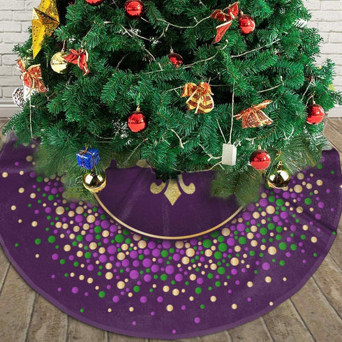 MJINSJIA-TS Mardi Gras Purple Gold Fleur De Lis Christmas Tree Skirt Gorgeous for Xmas Party Ornaments Decoration Accessory 30"