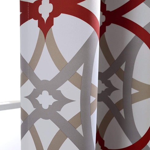 DriftAway Alexander Spiral Geo Trellis Pattern Window Curtain Valance Rod Pocket 52 Inch by 18 Inch Plus 2 Inch Header Red and Gray 1 Pack