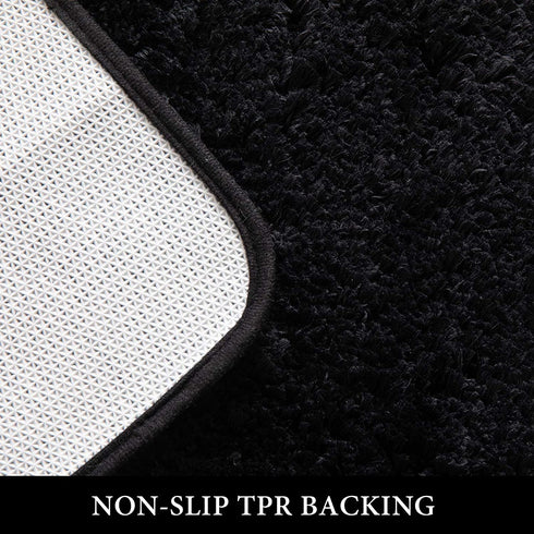 MIULEE Set of 2 Non Slip Shaggy Bathroom Rugs Extra Thick Soft Bath Mats Plush Microfiber Absorbent Water for Tub Shower Machine Washable (Black, 16x24 inches)