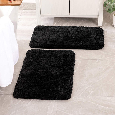 MIULEE Set of 2 Non Slip Shaggy Bathroom Rugs Extra Thick Soft Bath Mats Plush Microfiber Absorbent Water for Tub Shower Machine Washable (Black, 16x24 inches)