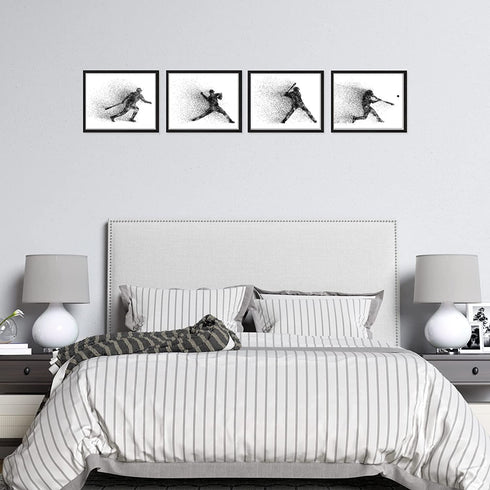 Baseball Wall Art Prints - Particle Silhouette - Set of 4 (8x10) Poster Photos - Bedroom - Man Cave Decor