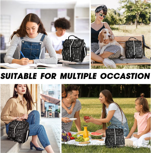 VLM Lunch Bags for Women,Leakproof Insulated Floral Lunch Box with Adjustable Shoulder Strap Reusable Zipper Cooler Tote Bag for Work,Picnic,Camping (Floral 2)
