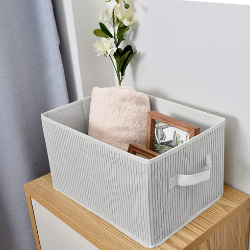 GRANNY SAYS Storage Containers for Organizing, Fabric Bins with Handles, Storage Baskets for Shelves, Large, White with Black Stripes, 3-Pack