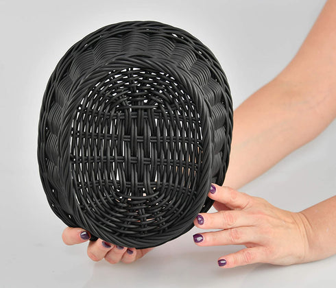 HOME-X Oval Plastic Woven Wicker Basket, Bread Baskets-Table Decor and Storage-Dark Gey-Set of 2 9.5"L x 8"W x 3.5"H