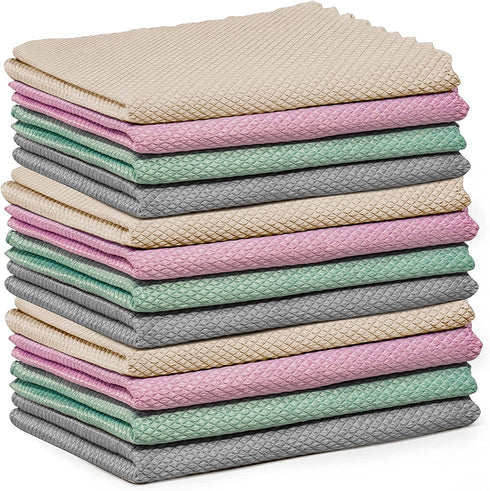 Nanoscale-Cleaning Cloth, Lint Free Cloth Fish Scale 12 PCS Reusable Rags No Scratch Soft Streak-Free for Mirrors, Glass Car, Screen, Dishes (9.8" x 9.8")