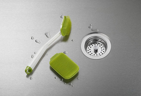 Joseph Joseph CleanTech Dish Brush and Reusable Sponge Scrubber Set Hygienic Quick-Dry, Green