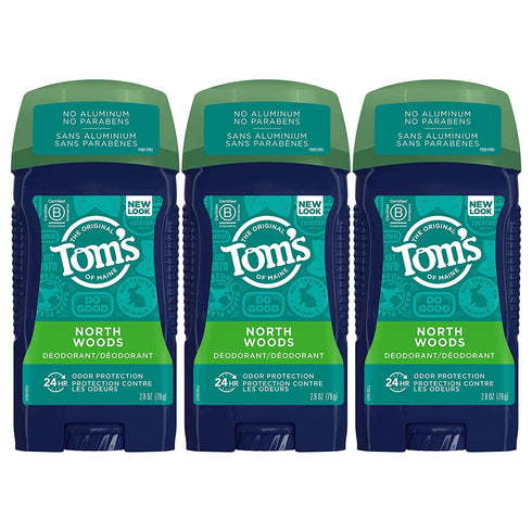 Tom's of Maine Long-Lasting Aluminum-Free Natural Deodorant for Men, North Woods, 2.8 oz. 3-Pack (Packaging May Vary)