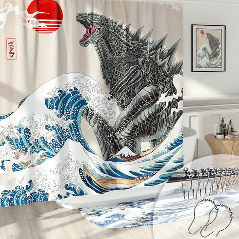 DESIHOM Funny Shower Curtain Anime Godzilla Shower Curtain Asian Shower Curtain Cool Japanese Artistic Shower Curtain Polyester Fabric-72" x 72"