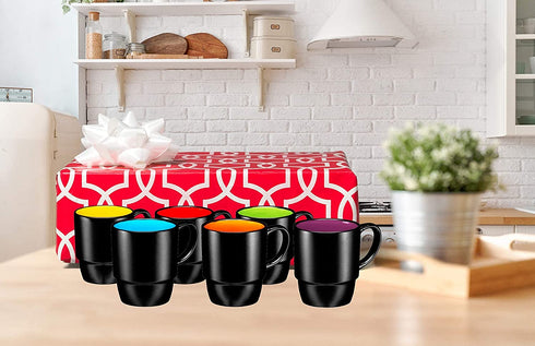 Ceramic Stacking Coffee Mug Tea Cup Dishwasher Safe Set of 6 - Large 18 Ounce, Matte Black