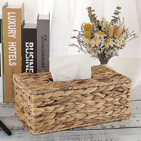 Sumnacon Rectangular Woven Tissue Box Cover - Natural Water Hyacinth Wicker Tissue Box Holder, Decorative Napkin Paper Holder for Bedroom Bathroom Home Office Store Decor