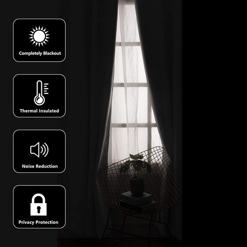 WONTEX 100% Grey Blackout Curtains for Bedroom 52 x 63 inch Length - Thermal Insulated, Noise Reducing, Sun Blocking Lined Rod Pocket Window Curtain Panels for Living Room, Set of 2 Winter Curtains