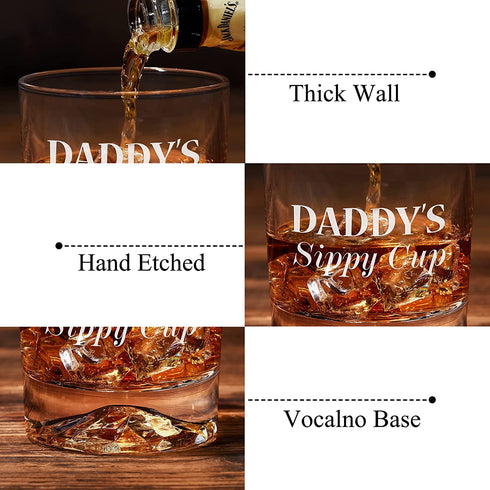 Gifts for Dad Men, Daddy's Sippy Cup Whiskey Glass, Valentines Day Funny Birthday Anniversary Gag Gifts Ideas for New Dads Father Husband Him Papa from Daughter Son Kids, Cool Bourbon Scotch Presents