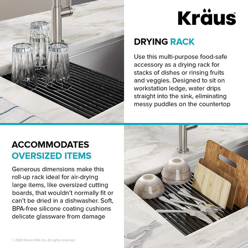 Kraus KRM-11BL Multipurpose Over Sink Roll-Up Dish Drying Rack, Matte Black,16 7/8 in. x 12 in.