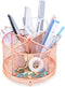 Rose Gold Mesh Desk Organizer, Varhomax Pen Holder Desktop Storage Caddy, Rotating 360-Degree Pencil Holder for Home Office Multi-Functional 4 Compartments Large Storage Capacity