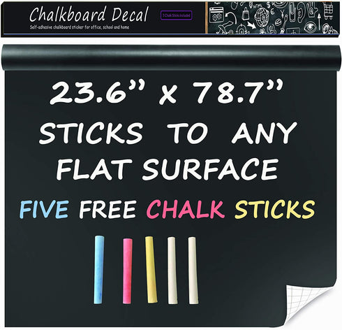 Extra Large Black Chalkboard Wall Decal (23.6" X 78.7") Chalk Borad Paper Roll Peel & Stick - Removable Self Adhesive Blackboard Poster Paper Vinyl Wall Decal Poster - with Chalk Sticks